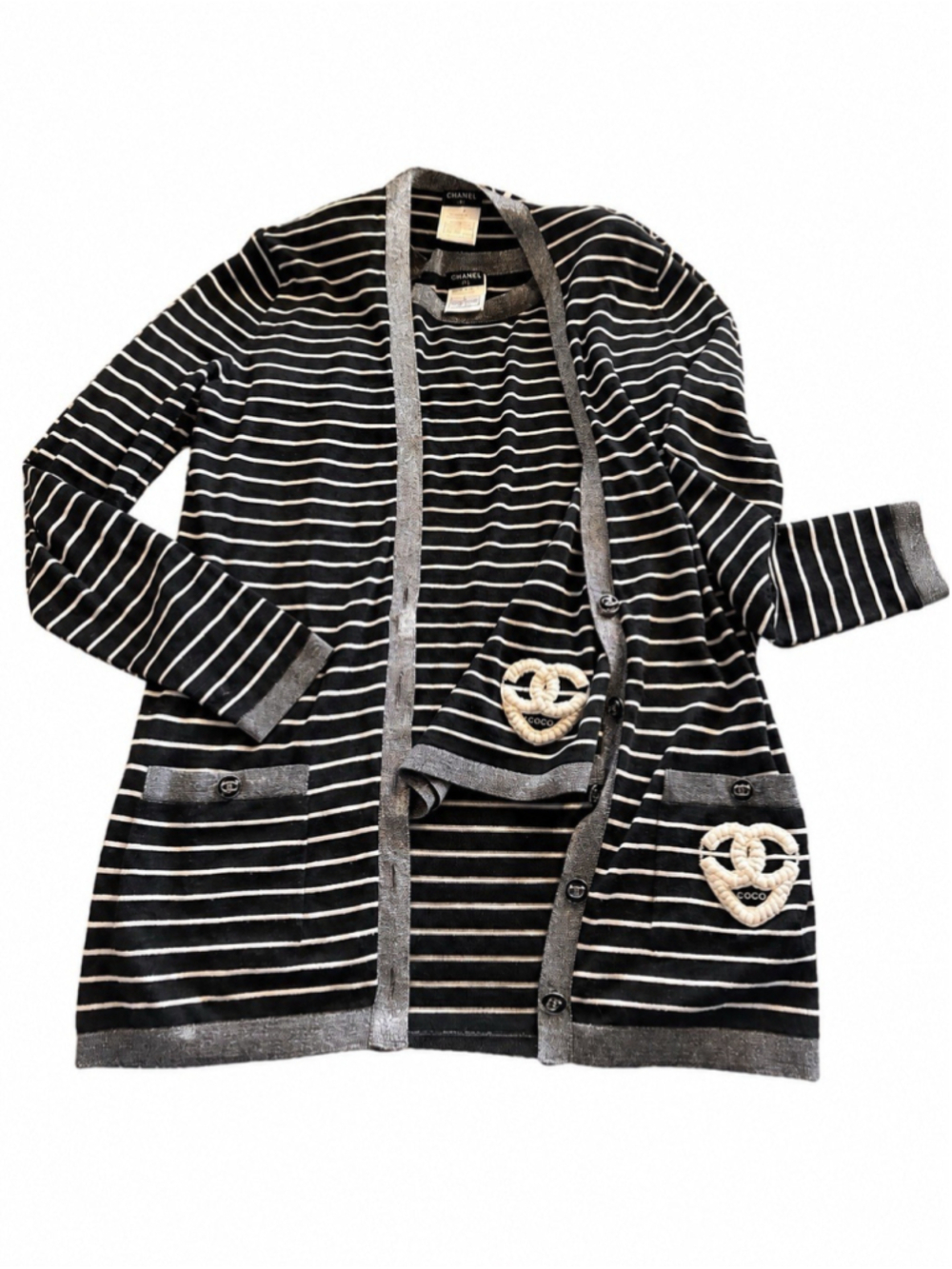 CHANEL 09C Cashmere Silk Twin Set Cardigan Tank Top CC Heart Logo IT 40 - Picture 10 of 10
